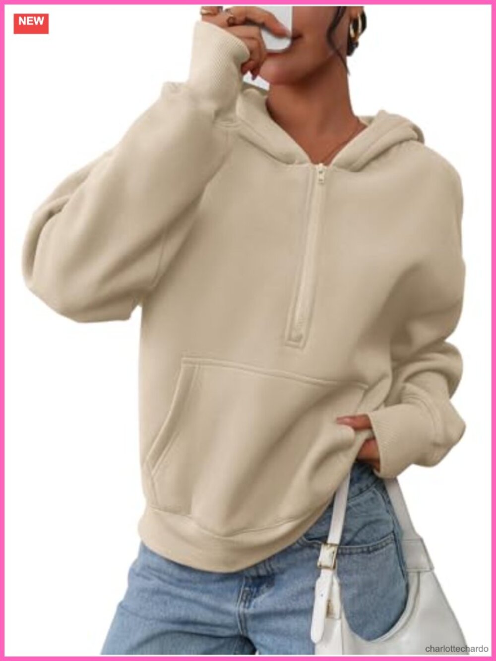 Womens Oversized Half Zip Hoodie Cropped Pullover Sweatshirt Long Sleeve